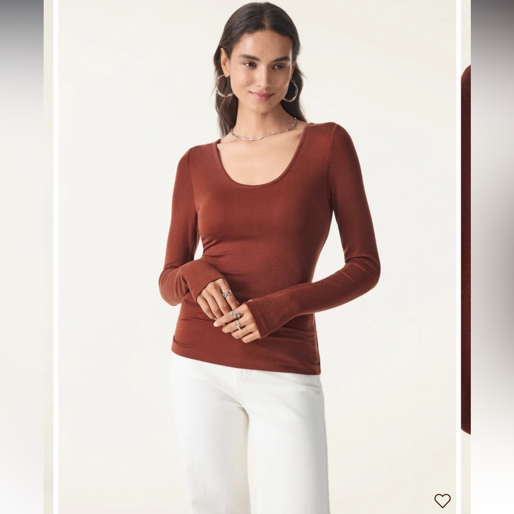 Lyocell Cashmere Scoop Neck Thumbhole Brami in color rust orange